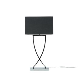 Tischlampe Silber Metallfuß Stoffschirm Schwarz langes Kabel mit Schalter Modern Minimalistisch