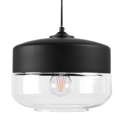 Hängeleuchte Schwarz Metall und Glas mit Schirm in Trommelform Glühbirnen-Optik für Wohnzimmer Esszimmer Industrie Look