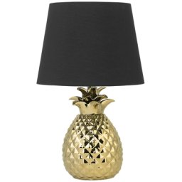 Tischlampe Gold Keramik 52 cm Stoffschirm Schwarz Ananas-Fuß Kabel mit Schalter Moderner Minimalistischer Stil