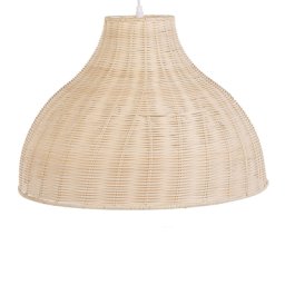 Hängeleuchte Hellbraun/ heller Holzfarbton aus Rattan/Metall Halbkugel für Wohn- Schlaf- und Esszimmer Boho Stil