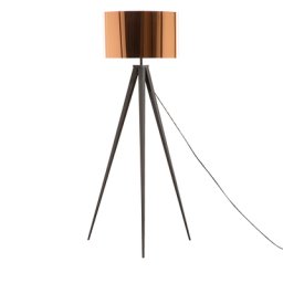 Stehlampe Schwarz Metall 156 cm runder Schirm in Kupfer Dreibeinig langes Kabel mit Schalter Modernes Design