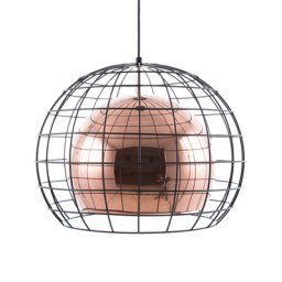 Hängeleuchte Kupfer Metall Schirm mit Gitter in Schwarz Kugelform Industrie Look für Wohn- Schlaf- und Esszimmer Kücheninsel