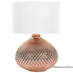 Tischlampe Kupfer Glas 55 cm Stoffschirm Weiß Kabel mit Schalter Vasenform Moderner Look