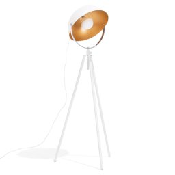 Stehlampe Weiß und Gold Metall 170 cm Scheinwerfer-Look verstallbarer Schirm Dreibeinig langes Kabel mit Schalter Industrie Design