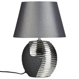 Tischlampe Schwarz und Silber Porzellanfuß Stoffschirm langes Kabel mit Schalter Modern Glamourös