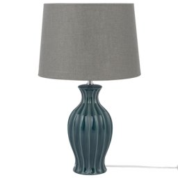 Tischlampe Grün Keramik 59 cm Stoffschirm Graubeige Vasenform Kabel mit Schalter Retro-Stil