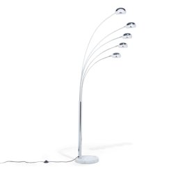 Stehlampe Silber Metall 210 cm 5-flammig Marmorfuß verstellbare Schirme langes Kabel mit Schalter Bogenlampe Industrie Look