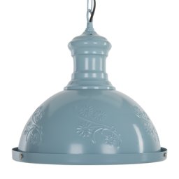 Hängeleuchte Blau Metall Halbkugel Blumenmuster Retro Stil