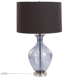 Tischlampe Blau / Schwarz Glas / Polyester 70 cm runder Stoffschirm Lampenfuß in Geschwungener Form Kabel mit Schalter Moderner Look
