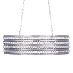 Hängeleuchte Silber Metall 2-flammig ovaler Schirm mit Kristallen aus Acrylglas Moderner Glamouröser Stil für Wohn- Schlaf- und Esszimmer