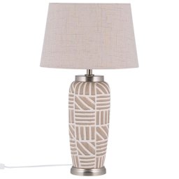 Tischlampe Beige Keramik 48 cm mit dekorativen geometrischen Muster langes Kabel mit Schalter Wohnzimmer Glamour
