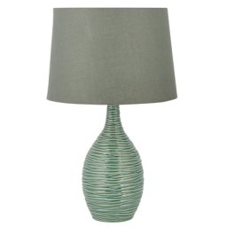 Tischlampe Grün Keramik 57 cm Stoffschirm Vasenform Kabel mit Schalter Moderner Minimalistischer Stil