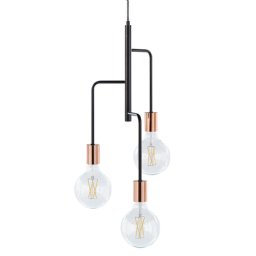 Hängeleuchte Schwarz Metall 3-flammig Glühbirnen-Optik höhenversetzt Minimalistisches Design