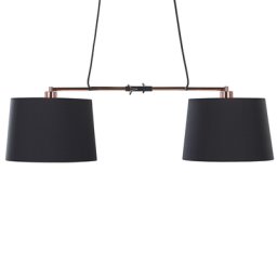 Hängeleuchte Schwarz Metall 2-flammig Stoffschirme in Trommelform Minimalistisches Design Vintage Stil für Wohn- Schlaf- und Esszimmer