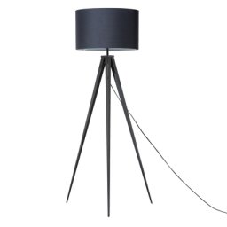 Stehlampe Schwarz Metall 156 cm runder Stoffschirm Dreibeinig langes Kabel mit Schalter Modernes Design