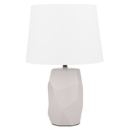 Tischlampe Rosa Keramik 43 cm Stoffschirm Weiß geometricher Fuß Kabel mit Schalter Moderner Minimalistischer Stil