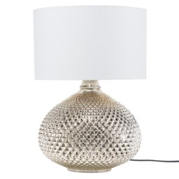 Tischlampe Gold Glas 55 cm Stoffschirm Weiß Vasenform langes Kabel mit Schalter Glamouröser Stil