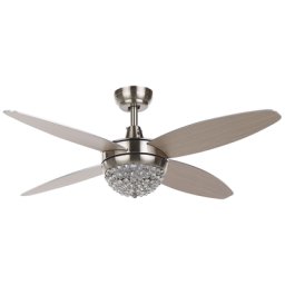 Deckenventilator Silber und Beige Metall mit Licht Timer 4 Flügeln 3 Geschwindigkeitsstufen Glamour Wohnzimmer Schlafzimmer Flur Diele Salon