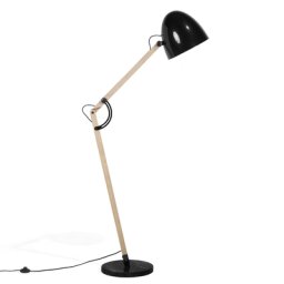 Stehlampe Schwarz Metall 175 cm Arm und Schirm verstallbar Holzgestell Marmorfuß langes Kabel mit Schalter Industrie Design