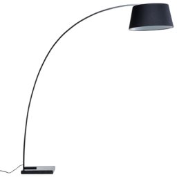Stehlampe Schwarz Metall 188 cm Stoffschirm Marmorfuß langes Kabel mit Schalter Bogenlampe Modernes Design