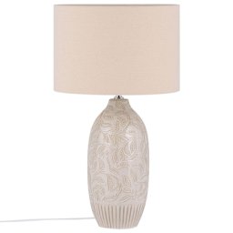 Tischlampe in Beige mit dezenten Verzierungen Keramik 57 cm langes Kabel mit Schalter Wohnzimmer Glamour
