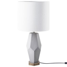 Tischlampe Grau Beton 66 cm Stoffschirm Cremeweiß Vasenform geometriches Design Kabel mit Schalter Skandinavischer Stil