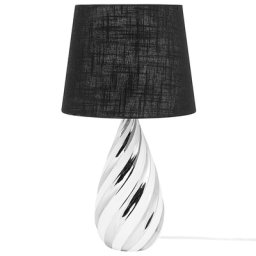 Tischlampe Silber Keramik 65 cm Stoffschirm Schwarz Vasenform Kabel mit Schalter Moderner Minimalistischer Look