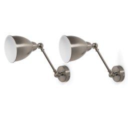 Wandleuchte Silber Metall 2er Set mit Schwenkarm verstellbar Glockenförmig Modernes Design