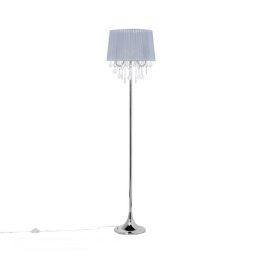 Stehlampe Grau Metall 170 cm 3-flammig Stoffschirm mit Kristallen aus Acrylglas Kronleuchter-Optik Kabel mit Schalter Glamourös