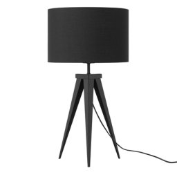 Tischlampe Schwarz Metall 55 cm runder Stoffschirm Dreibeinig langes Kabel mit Schalter Moderner Look
