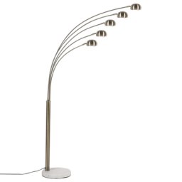 Stehlampe Gold Metall 210 cm 5-flammig Marmorfuß verstellbare Schirme langes Kabel mit Schalter Bogenlampe Industrie Look