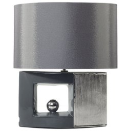 Tischlampe Grau und Silber Porzellanfuß durchbrochen Stoffschirm langes Kabel mit Schalter Modern Glamourös