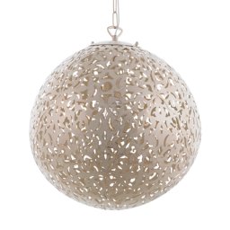 Hängeleuchte Creme und Gold Metall mit Schirm in Kugelform Lochmuster Marokkanisches Design Boho Glamour Stil für Wohn- und Esszimmer
