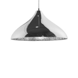 Hängeleuchte Silber Metall mit Schirm in Trichterform Glitzerstein-Optik aus Glas Moderner Look