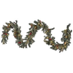 Weihnachtsgirlande Grün Kunststoff 270 cm mit LED Beleuchtung Zapfen Kugeln Beeren Rot batteriebetrieben Weihnachtsdeko Kamin Fenster Innen