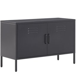 Metallschrank Schwarz Stahl 100 x 40 x 65 cm Sideboard mit hohen Füßen Türen Griffen Regalboden Wohnzimmer Büro Arbeitszimmer Flur Bad