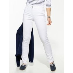 Walbusch Damen Jeans Hose Regular Fit Weiss einfarbig atmungsaktiv elastisch flexibler Bund
