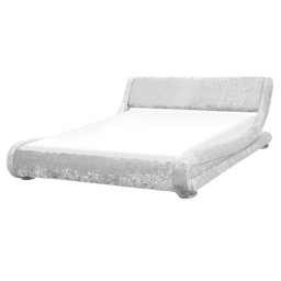 Wasserbett Samtstoff Silber 160 x 200 cm Hohe Kopfteil Wärmedämmung für Dual System mit Wasserbettmatratze Modern