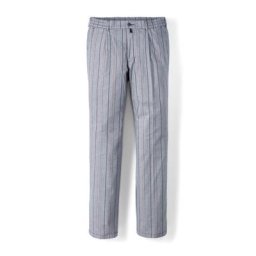 Walbusch Herren Bundfalten Hose Comfort Fit Blau gestreift elastisch flexibler Bund