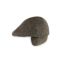 Walbusch Herren Schiebermütze Harris Tweed einfarbig Oliv