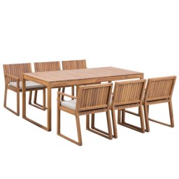 Gartenmöbel Set Hellbraun Akazienholz taupe Sitzkissen 6-Sitzer Terrasse Outdoor Rustikal Landhaus