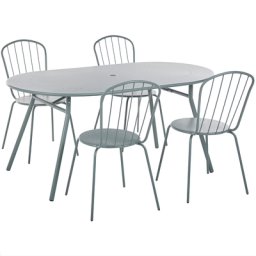 Gartenmöbel Set Blau Metall 4-Sitzer Balkon Terrasse Outdoor Modern