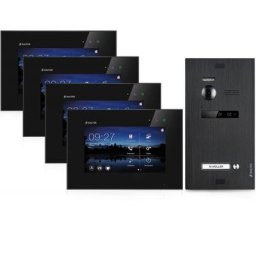 Video Türsprechanlage BALTER EVO 2-Draht BUS Komplettsystem für 1-Familienhaus mit 4x7"" Monitor in Schwarz (Türstation Farbe : Silber)