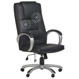 Massagesessel Schwarz Kunstleder Verschromtes Metall mit Heizfunktion Büro Arbeitszimmer elegant