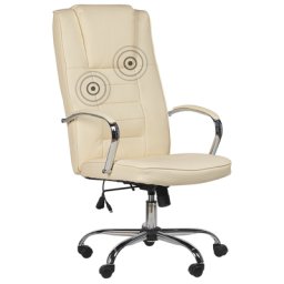 Massagesessel Beige Kunstleder Verschromtes Metall mit Heizfunktion Büro Arbeitszimmer elegant