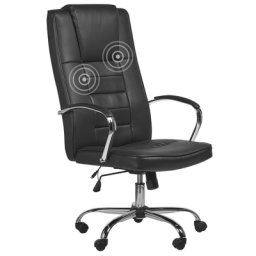 Massagesessel Schwarz Kunstleder Verschromtes Metall mit Heizfunktion Büro Arbeitszimmer elegant