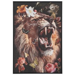 Leinwandbild Bunt Stoff Canvas MDF-Platte 63x93 cm rechteckig mit Schattenfugenrahmen Löwe Blumen Schmetterling Modern Wohnzimmer Schlafzimmer