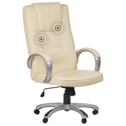 Massagesessel Beige Kunstleder Verschromtes Metall mit Heizfunktion Büro Arbeitszimmer elegant