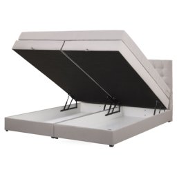 Boxspringbett Grau 160 x 200 cm Polsterbezug mit Bettkasten hochklappbar Hotelbett Schlafzimmer Modern