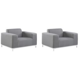 Sessel 2er Set Grau Stoff Polsterbezug schnelltrocknend Aluminium Gestell weiß mit Armlehnen Indoor Outdoor Wohnzimmer Garten Terrasse Balkon